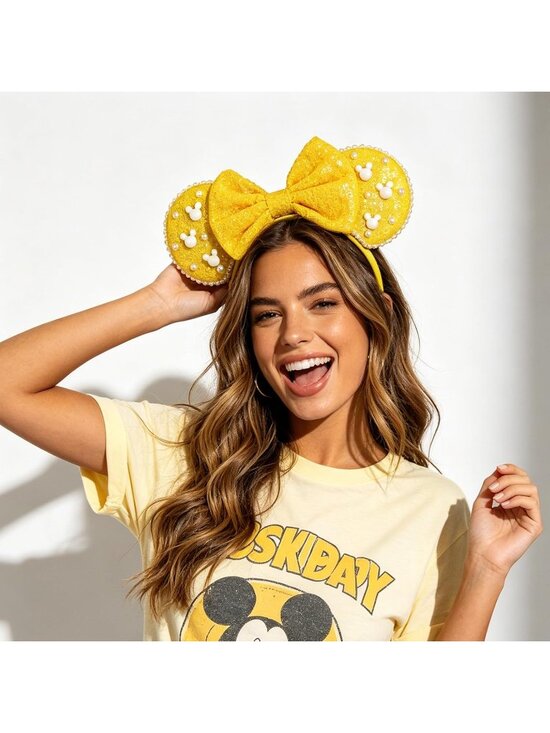 Women Yellow Polyester Velvet Mickey Mouse Halloween Costume Headband
